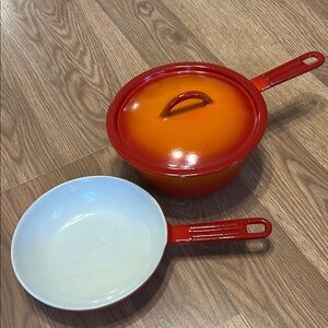 Vintage Descoware Cast iron pot and skillet Belgium